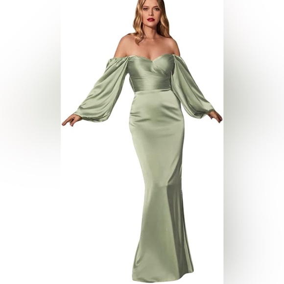 Satin Long Sleeve Mermaid Dress - Picture 2 of 2